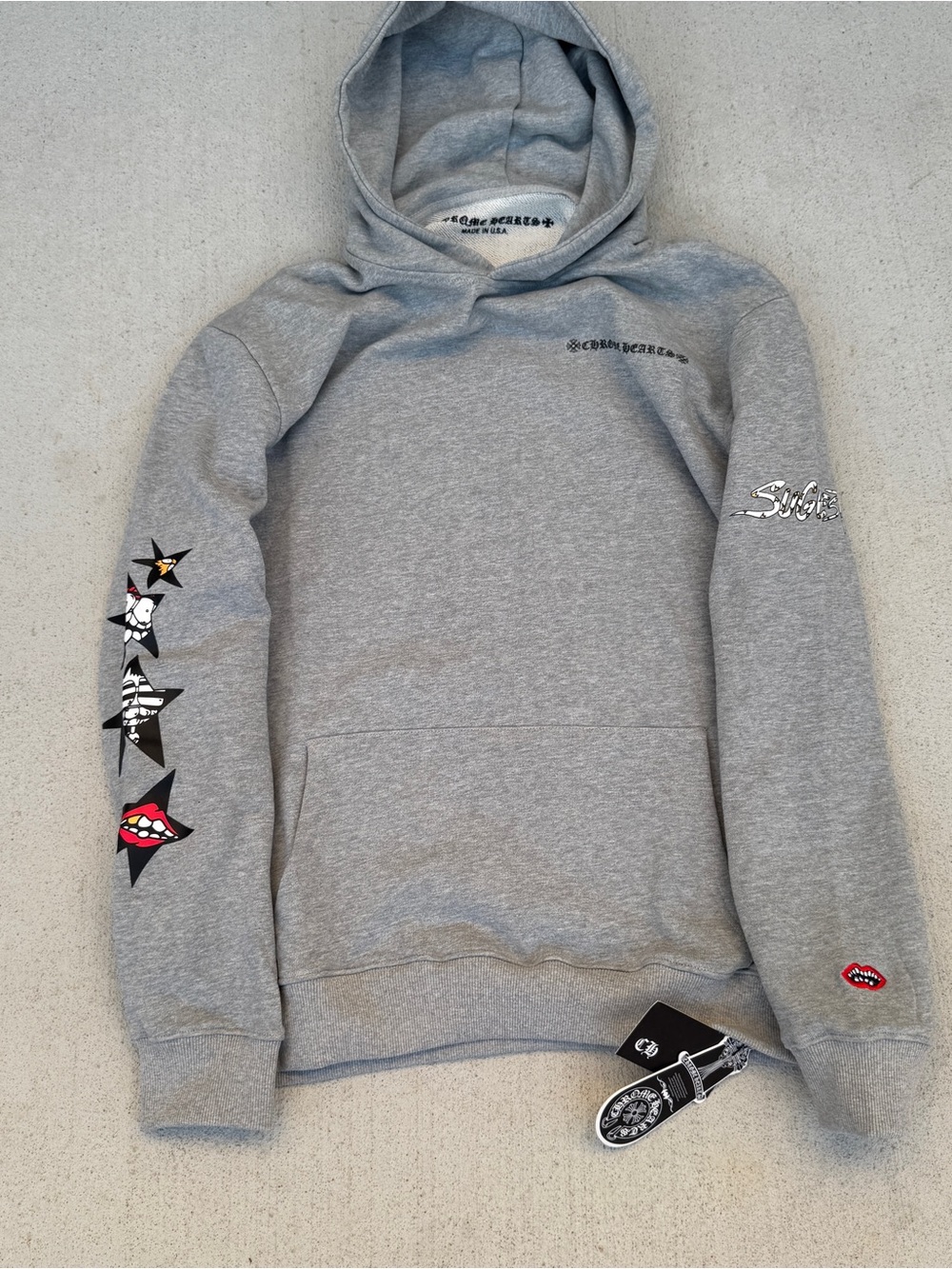 Chrome Hearts Stiges Gray Graphic Pullover Hoodie Made in USA